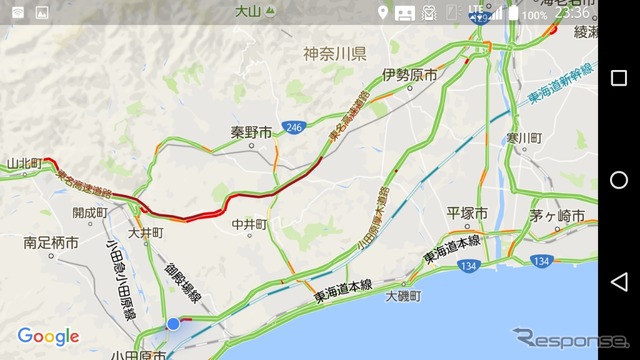 9月26日、東名集中工事による渋滞と小田原厚木道路迂回のようす