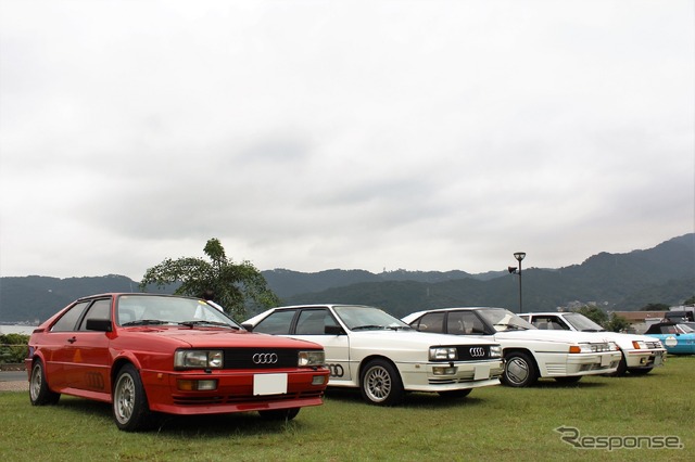 左から順にアウディ クワトロ2台、シトロエン BX4TC、プジョー 205ターボ16
