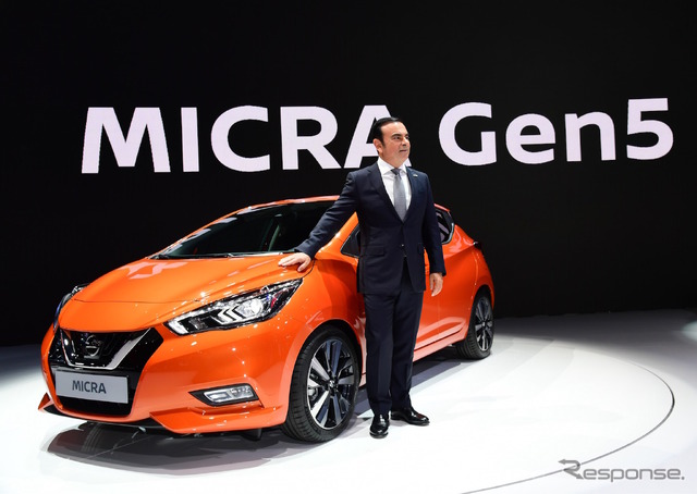 日産 マイクラ(マーチ)新型を発表するゴーンCEO