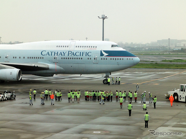 キャセイパシフィック航空B747旅客機の最終運航(羽田→香港、10月1日)を担った登録記号B-HUJ機