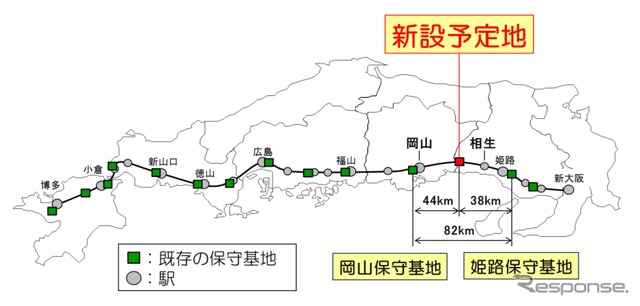 新しい保守基地の位置。保守基地が増えることで移動時間が短くなり、保守時間を増やすことができる。