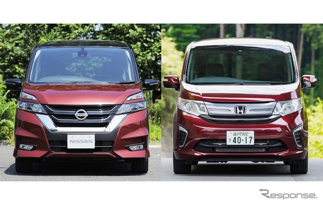 日産セレナ新型（左）とホンダステップワゴン（右）を比較試乗