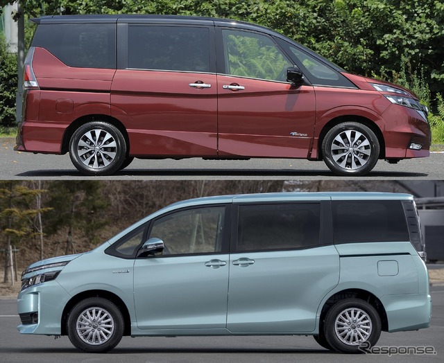 日産セレナ新型(上)とトヨタヴォクシー(下)を比較試乗