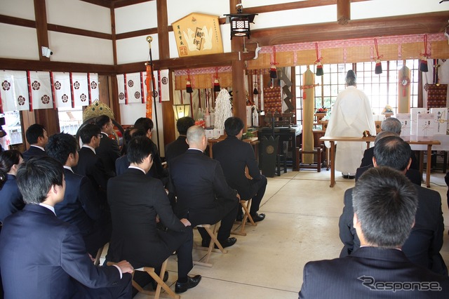 報道公開当日は近くの神社で駅部工区着工の安全祈願祭が執り行われた。