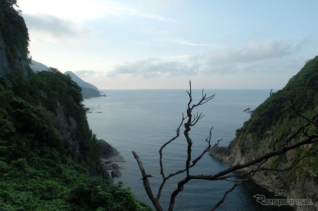 丹後半島北岸の断崖。切り立ちぶりは東尋坊もかくやというほどの急峻さ。