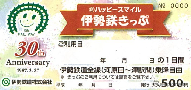 30周年を記念して発売される1日フリー切符のイメージ。キャラクター（左上）の愛称募集も行われる。