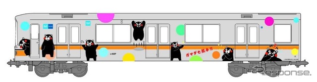 銀座線「くまモンラッピング電車」のイメージ。2017年1月1日から運行される。