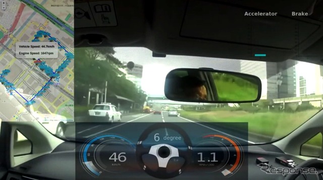W3C TPAC2015で公開された、策定中のW3C Vehicle APIを試験実装したトヨタ『プリウス』によるデモ画像。