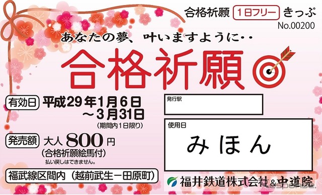 「合格祈願1日フリーきっぷ」のイメージ。平日も利用できる。