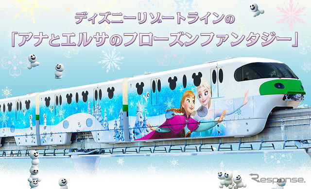 ラッピングモノレール「アナとエルサのスノークリスタル・ライナー」（1月13日～3月21日運行）　(C) Disney