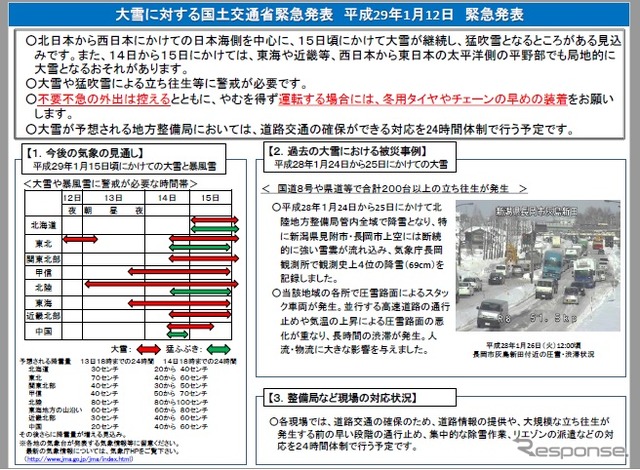 大雪に関する国土交通省緊急発表