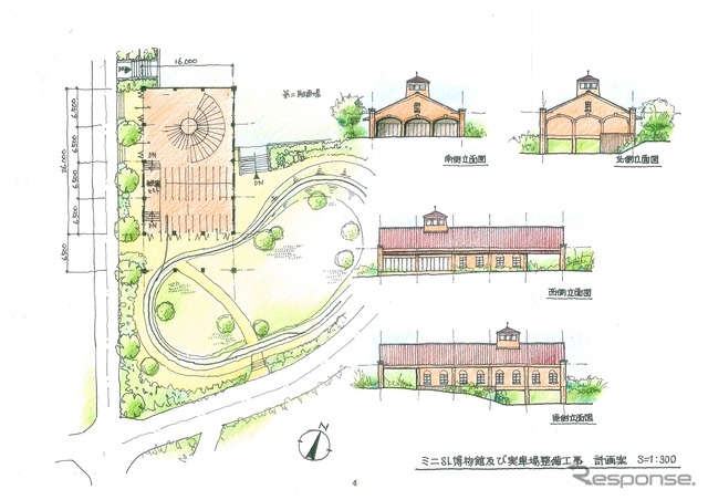 博物館の平面図。一周約125mの線路も整備される。