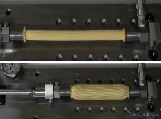 開発した油圧ハイパワー人工筋肉の動作例