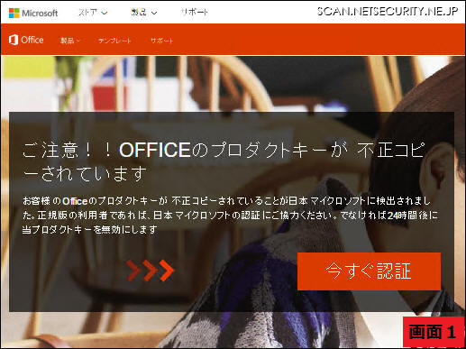 確認されたフィッシングサイト（マイクロソフト：1）