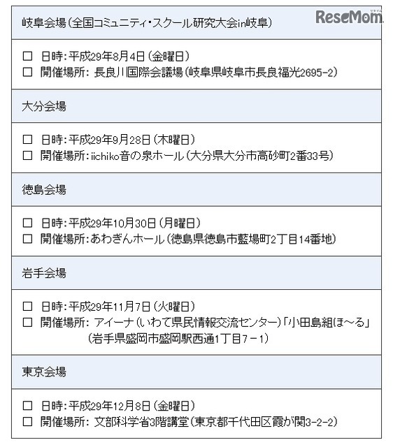 平成29年度「地域とともにある学校づくり推進フォーラム」開催スケジュール
