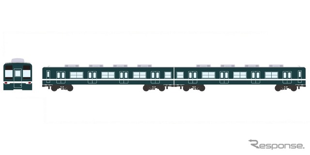 2月16日から運行される「試験塗装車両」のイメージ。8000系2両編成1本の塗装を変更する。