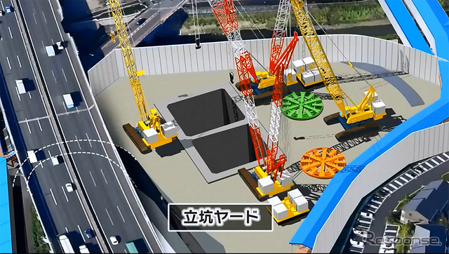 左が東名道、右が東名ジャンクション。その直下にシールドマシンを設置するイメージ