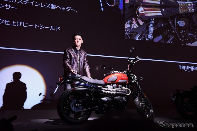 トライアンフモーターサイクルズジャパン、新型車発表会にて。