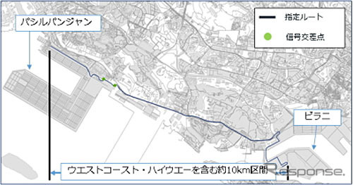 2つの港を結ぶ公道の試験ルート