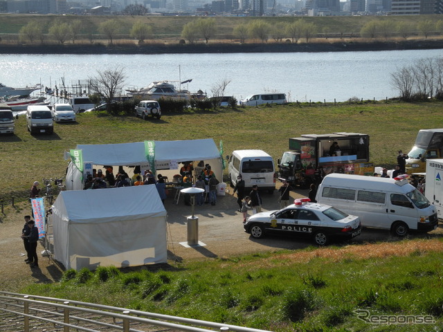 荒川河川敷の開催された防災イベントの様子