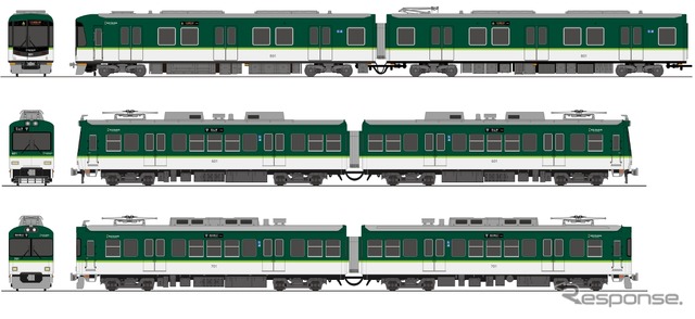 新デザインのイメージ（上から800系、600形、700形）。