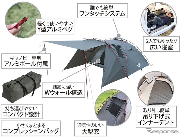 ドッペルギャンガー、ライダーズタンデムテント発売…2人でもゆとりの空間