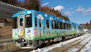 大船渡線の「POKEMON with YOU トレイン」。7月のリニューアルに向け現在の車両の運行は5月で終了する。