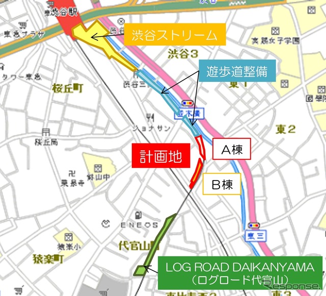 「渋谷代官山Rプロジェクト」の予定地。旧線のカーブしている部分に建設される。