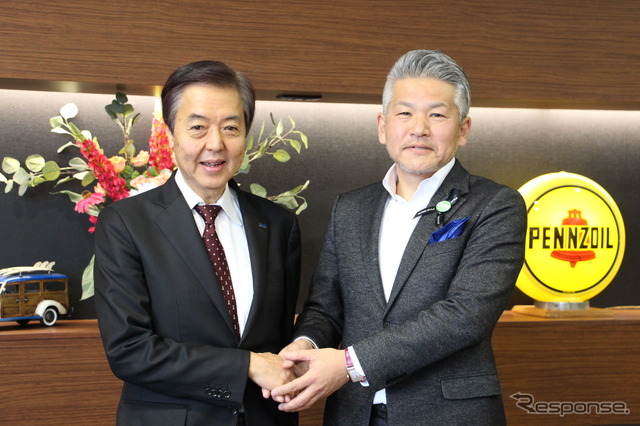 アルパインマーケティング代表取締役社長の岩渕和夫氏(左)と、ニューズ 代表の今村仁氏(右)
