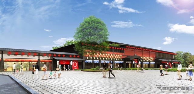 駅舎に隣接する温泉施設「祭の湯」のイメージ。4月24日にオープンする。