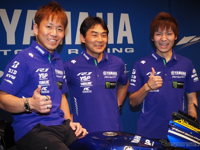 向かって左から中須賀選手、吉川監督、野左根選手