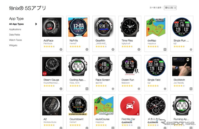 インターネットサイトのgarminconnect.comで無料アプリやウォッチフェイスを検索