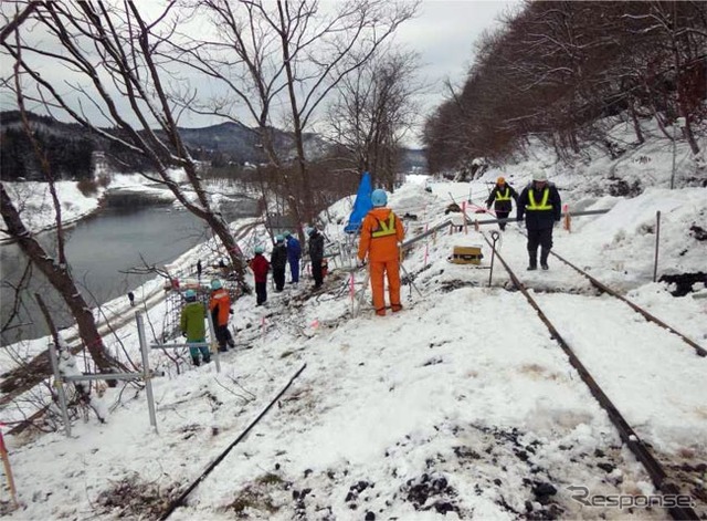 秋田内陸縦貫鉄道が公表した被災地点の写真(2月22日)。4月29日に運転を再開する。