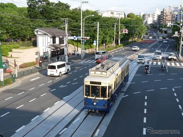 都電荒川線の愛称が「東京さくらトラム」に決まった。写真はサクラの名所として知られる飛鳥山付近を走る電車。