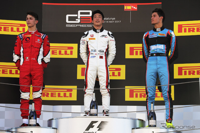 GP3初優勝を飾った福住仁嶺(中央)。