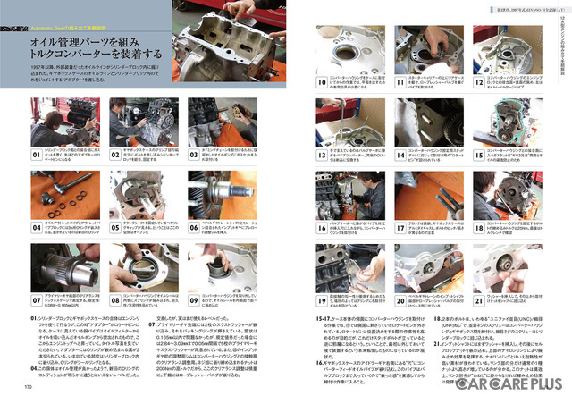 トルクコンバーターの装着方法が細かく図解されている