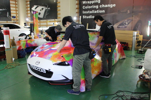 【MX-5カップジャパン 第3戦】レスポンス号、ド派手に大変身!ラッピング施工現場に密着…YMG1