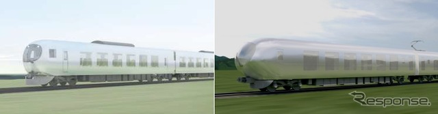 前回発表時（右、2016年3月）のイメージと今回発表（左）のイメージ。屋根上に冷房装置らしき箱が設置されるなどの変化が見られる。