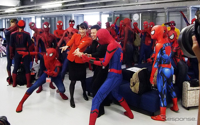 ジェットスター×映画『スパイダーマン：ホームカミング』発表会（成田空港、6月21日）　MARVEL and all related character names: (C) & TM 2017 MARVEL. Spider-Man: Homecoming, the Movie (C) 2017 Columbia Pictures Industries, Inc. All Rights Reserved. (C) 2017 Jetstar Airways Pty Ltd.