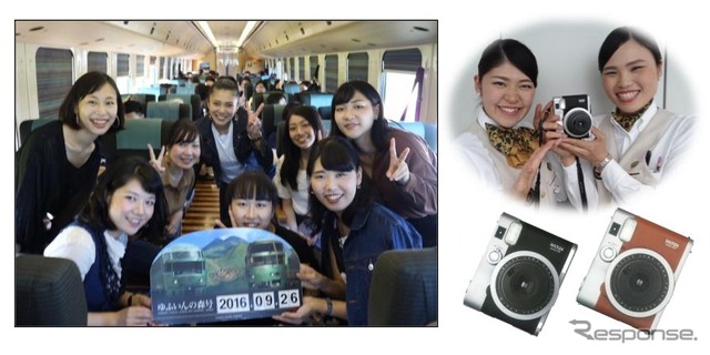 観光列車のサービスとしては珍しい、インスタントカメラによる記念撮影サービスが『ゆふいんの森』で行なわれる。
