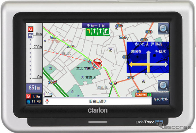 【最新カーナビ徹底ガイド2007】クラリオン DrivTrax P5…車載ナビライクな使い心地が魅力のPND