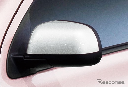 日産 マーチ パーソナライゼーションホワイトカラーの電動格納式リモコンドアミラー(ドアロック連動自動格納機能付)