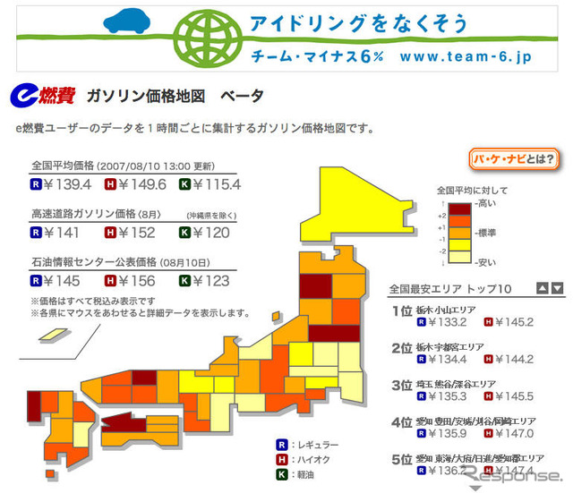ガソリン価格高騰!!　都道府県別ランキング