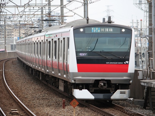 ラッピング列車は10両編成1本を使用する。写真は京葉線の電車。