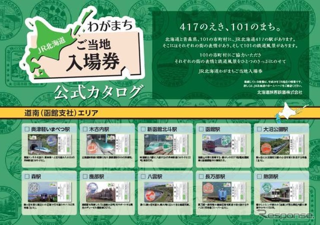 専用コレクションファイルに収められている公式カタログ。すべての入場券（表面）と列車写真の解説が入っている。