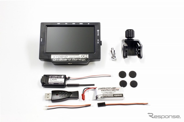 2.4GHz FPVシステムKYOSHOオンボードモニター バッテリーUSBチャージャー付
