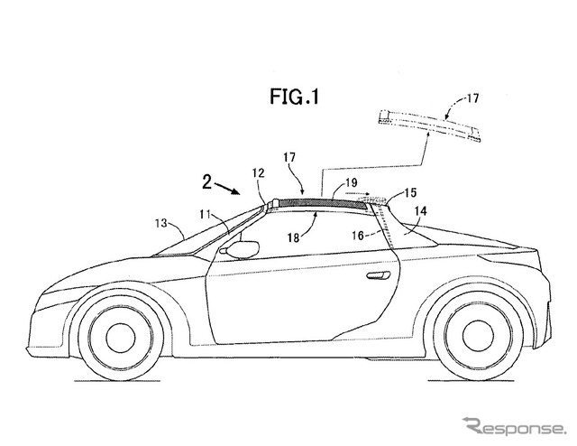 ホンダアクセスが米特許商標庁に特許申請しているタルガトップルーフ構造の図