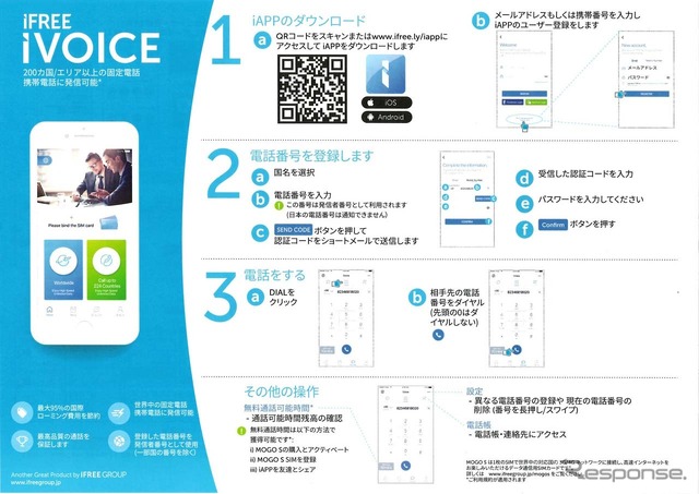 「MOGO Nアプリ」に含まれる「iVOICE」。200カ国/エリア以上の固定電話と携帯電話に発信できる