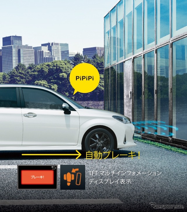 トヨタ カローラフィールダー インテリジェントクリアランスソナー(パーキングサポートブレーキ)作動イメージ(3、ブレーキ制御)