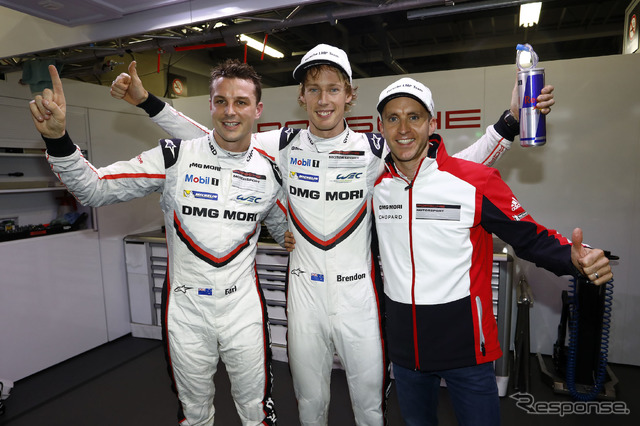 #2 ポルシェの(左から)バンバー、ハートレー、ベルンハルト。